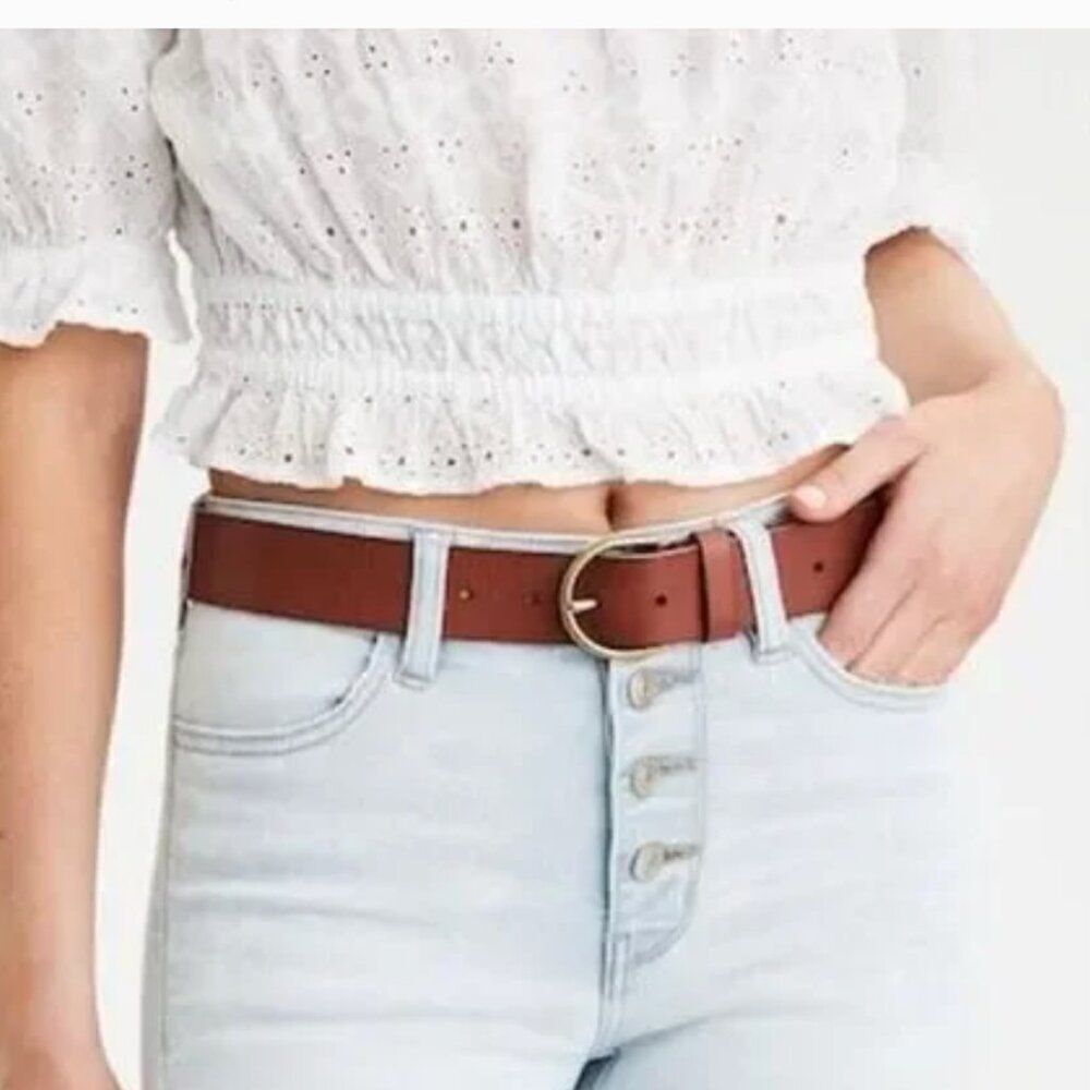 American Eagle Outfitters Brown Leather Belt with Gold Tone Hardware Size XS/S